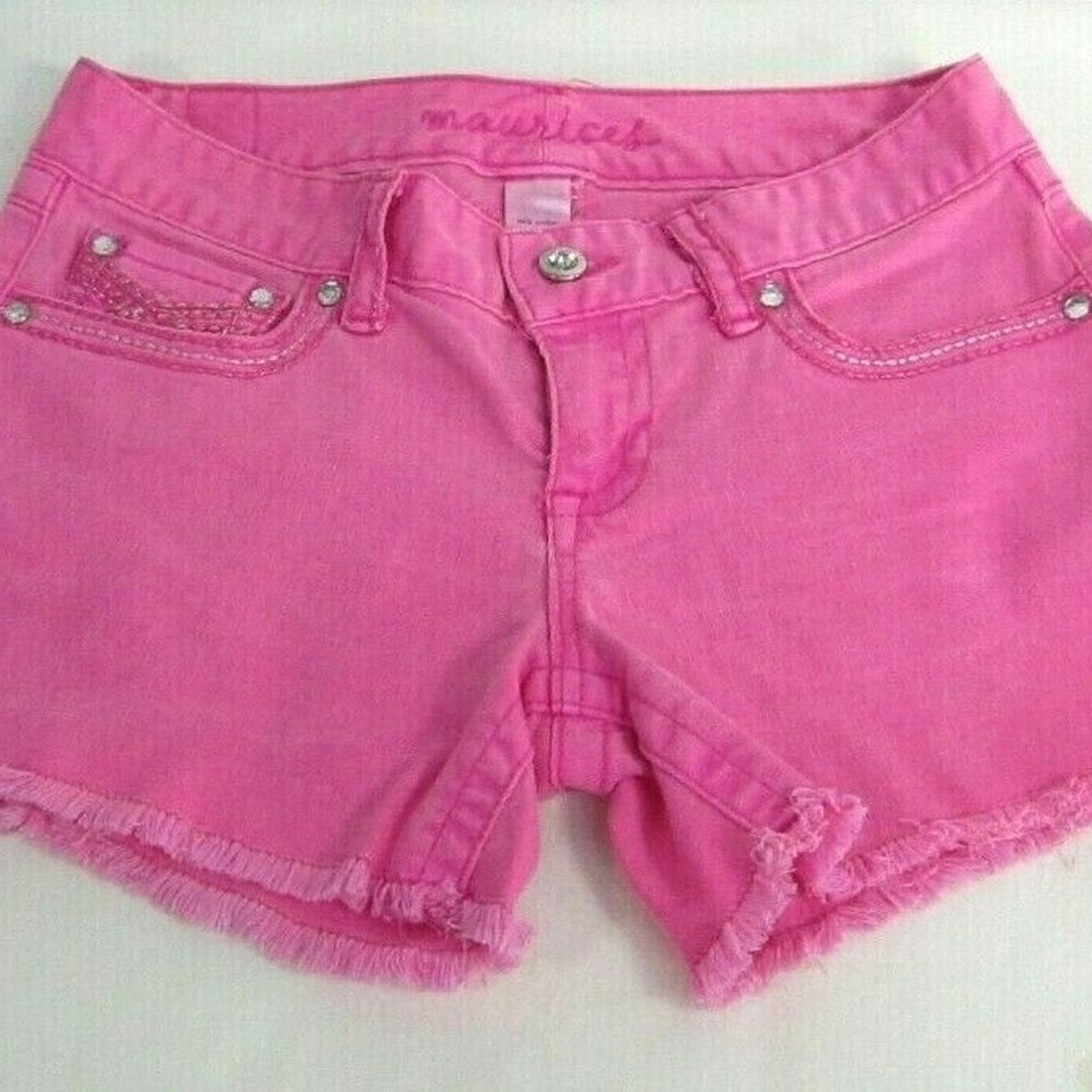 Maurices Hot Pink Denim Cutoff Shorts Rhinestones